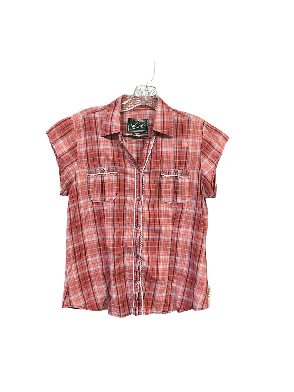 Woolrich Plaid Button Front Shirt Women’s M Cotton Short Sleeve Outdoor Top